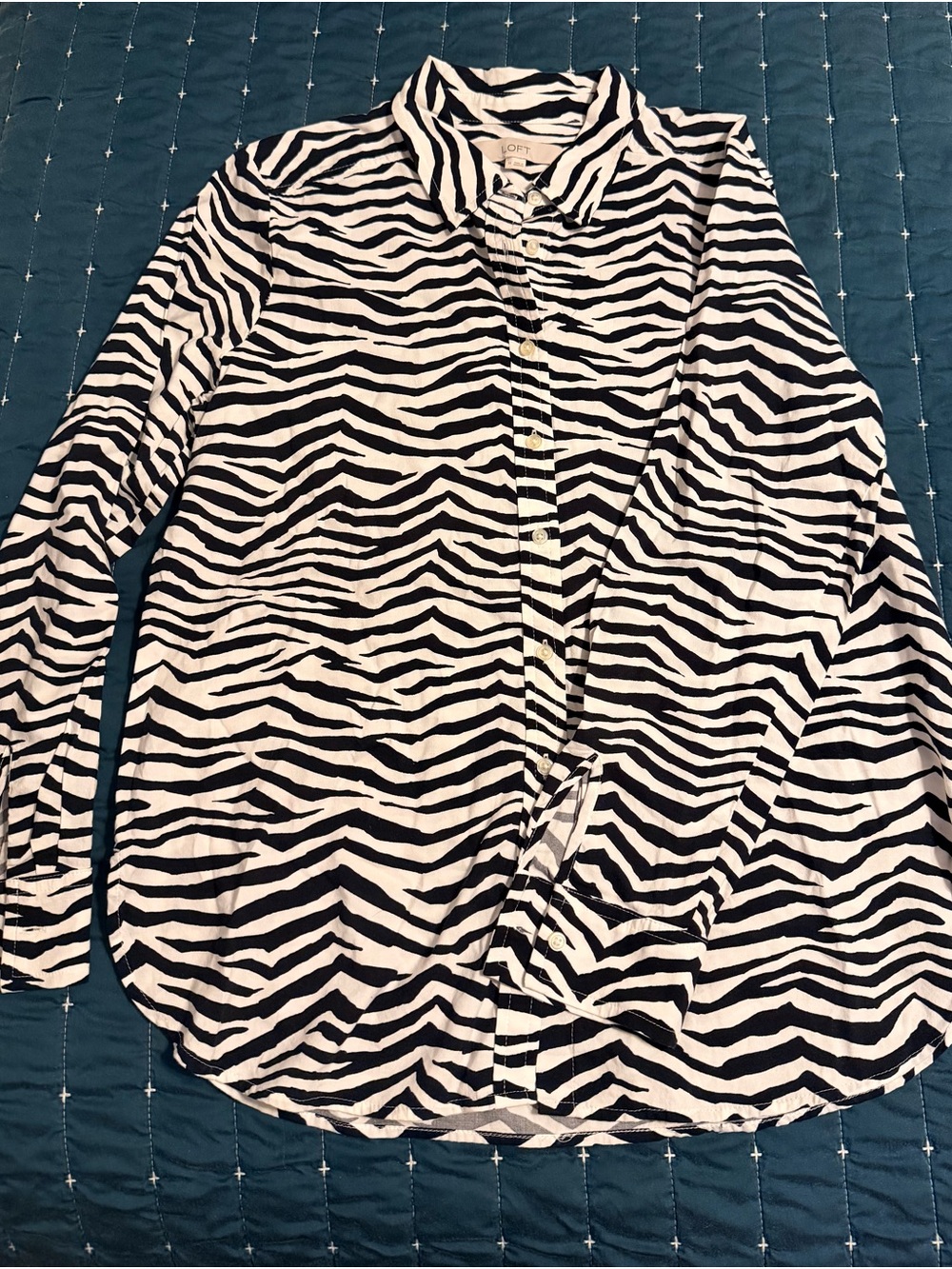LOFT Black and White Zebra-Print Button Down Shirt